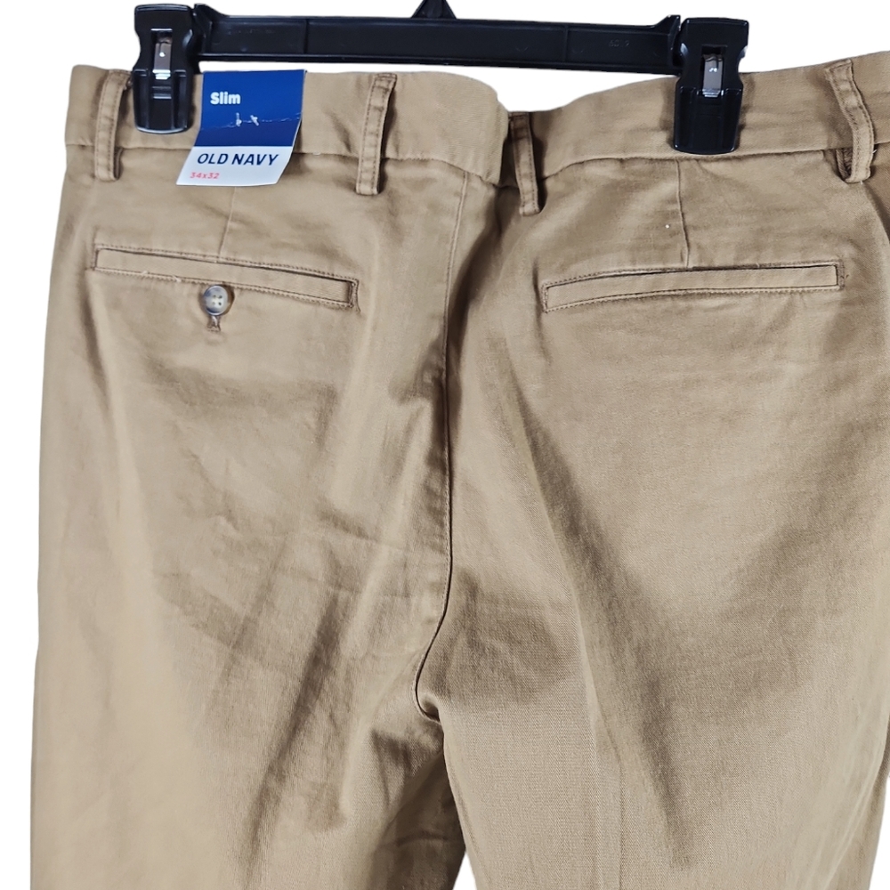NWT, Old Navy, 0349, Men's tan, slim pants, belt loops, pockets, Sz 34×32 - Picture 6 of 9
